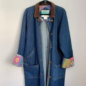 Vintage Timberwolf Long Denim Corduroy Trim Jacket